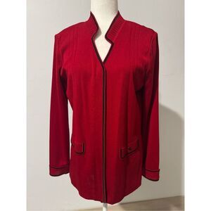 Ming Wang red open front black trim sweater clasp closure M